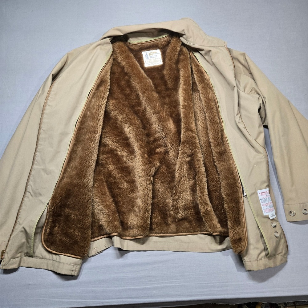 London Fog‎ Mens Vintage Tan Faux Fur Lined Harrington Jacket Size 52 Long Khaki - Picture 2 of 5